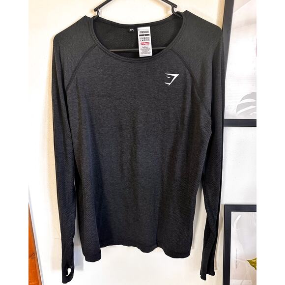 Gymshark Performance Long Sleeve Running Top Black Thumb Holes Lightweight - Picture 1 of 6